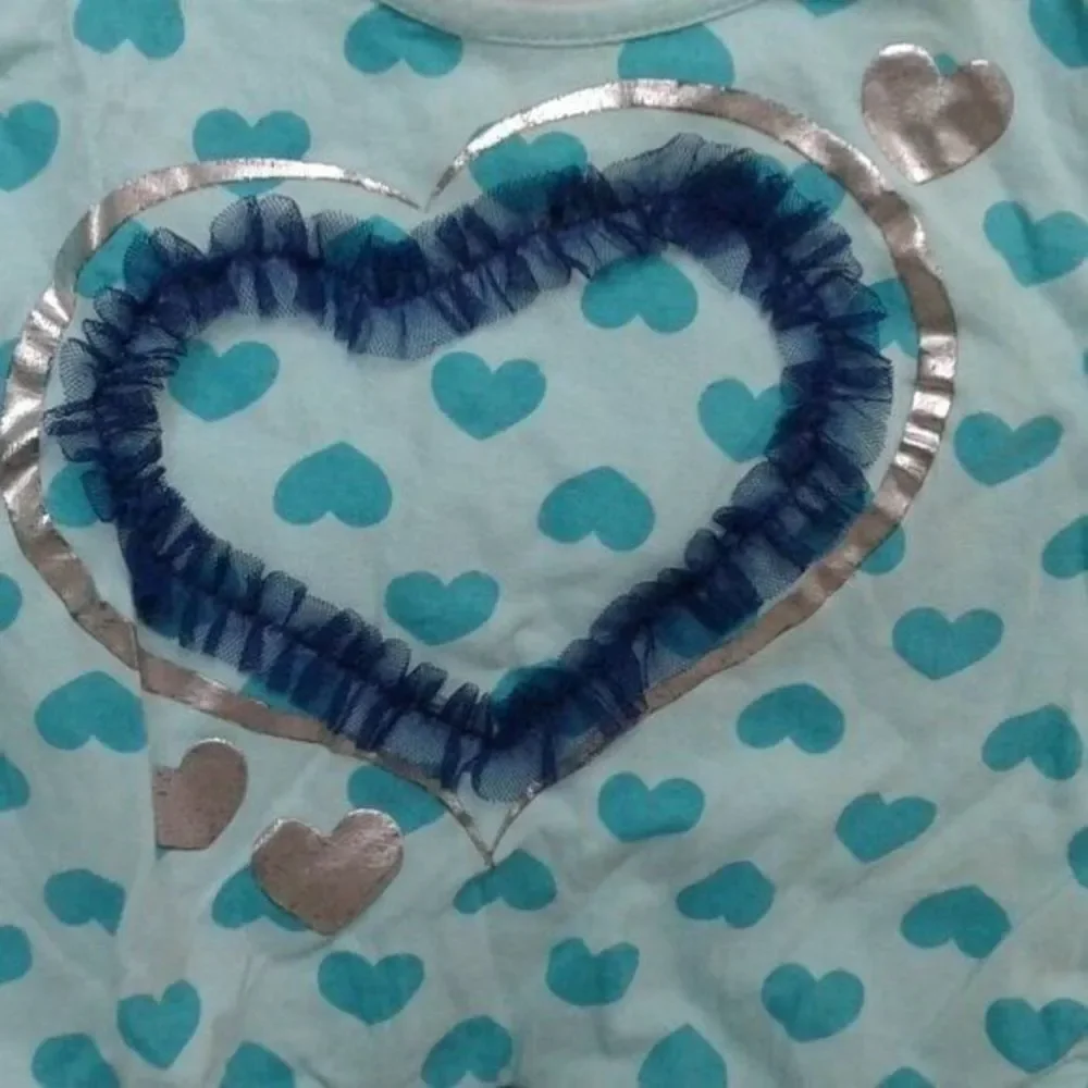 Kidtopia 2-piece Outfit with Silver, Hearts & Ruffle Design, Size 3T Blue & Teal
